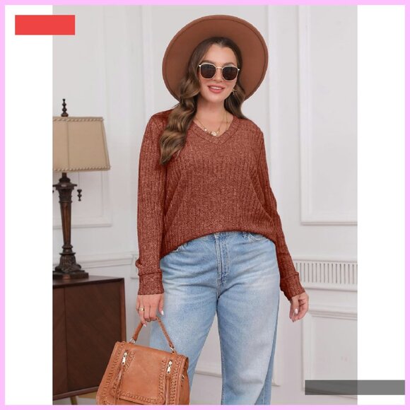 Lightweight V-Neck Long Sleeve Tunic Sweater Loose Fit Casual Top - Picture 4 of 4